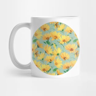 Painted Golden Yellow Daisies on soft sage green Mug